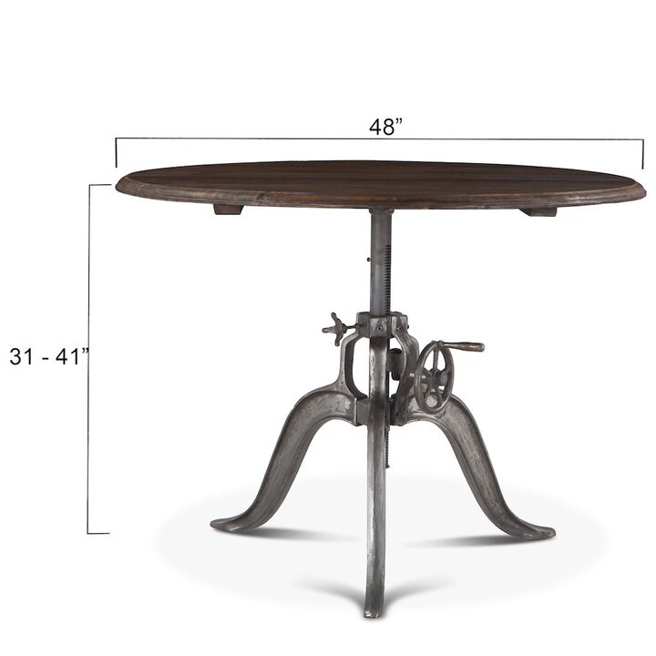 World Interiors Artezia 48" Height Adjustable Round Dining Table in Weathered Teak