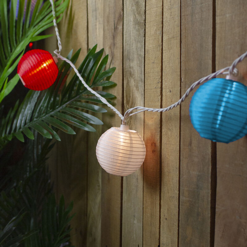 Patriotic Paper Lantern Patio Light Set - Red  White and Blue - 8.5' White Wire - 10ct image number 4