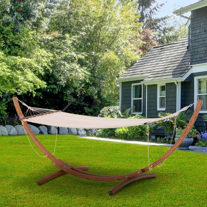 10' Wood Outdoor Hammock with Stand Rainbow Bed, Heavy Duty Roman Arc Hammock for Single Person for Patio, Backyard Porch, Cream White