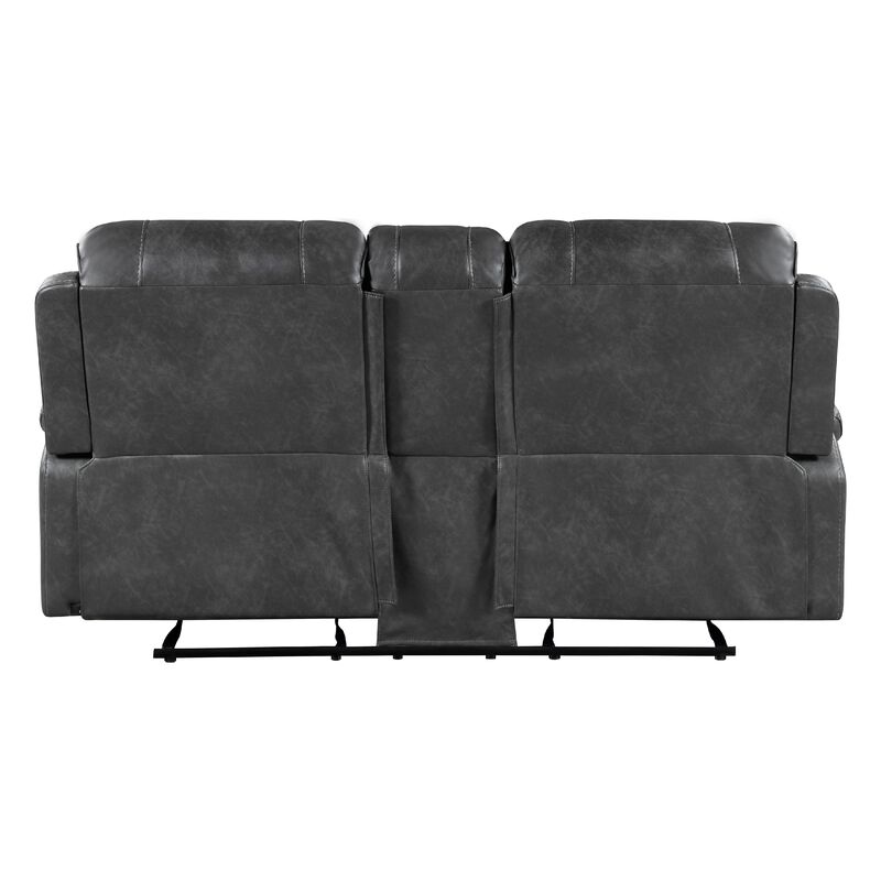 Dean Reclining Loveseat, Pillow Tufted Gray Faux Leather 76 Inch - Benzara