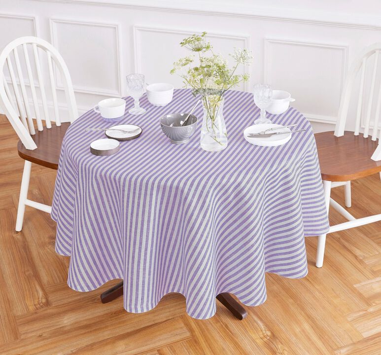 Solino Home 100% Pure Linen Round Tablecloth - Amalfi Stripe.