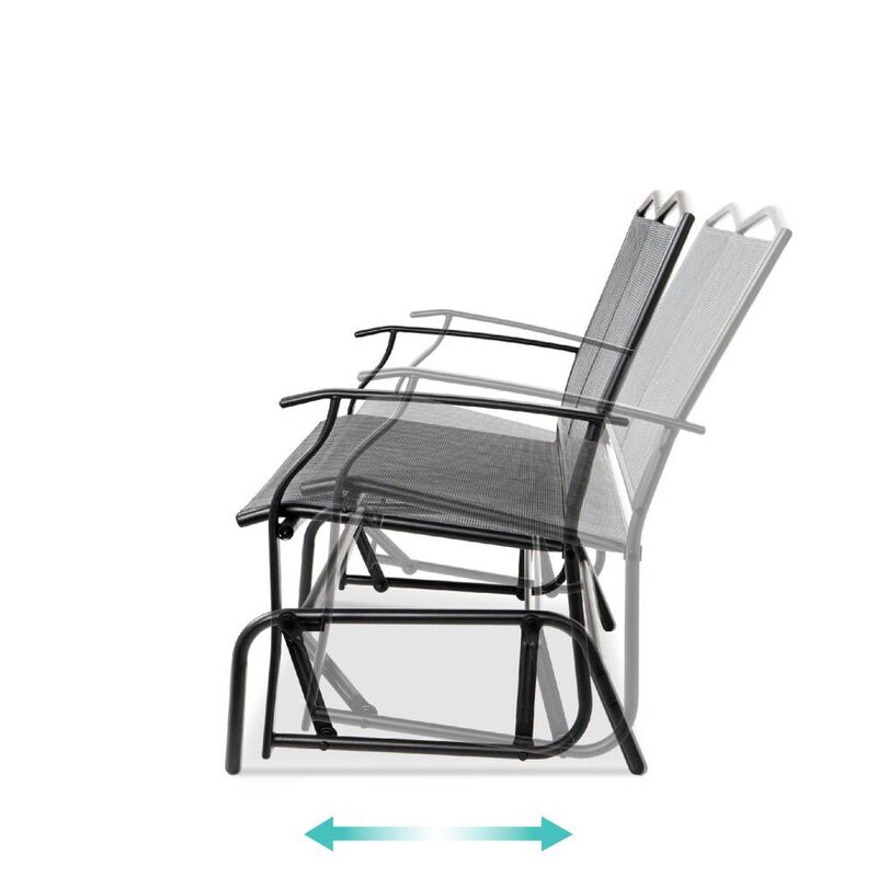 Hivvago 2 Seater Mesh Patio Loveseat Swing Glider Rocker with Armrests in Grey