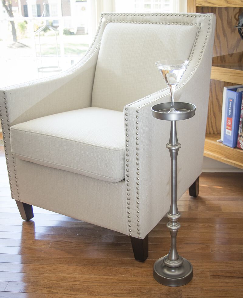 Hivvago Brushed Silver Finish Drink Size Accent Table