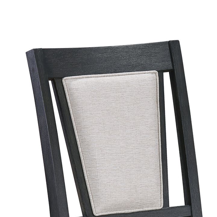 Jackson 19 Inch Side Chair Set of 2, Black Wood Frame, Off White Poly Linen - Benzara