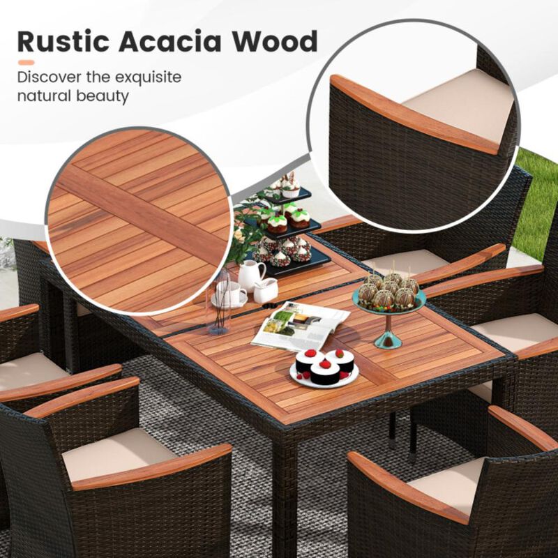 Hivvago 7 Pieces Garden Dining Patio Rattan Set with Cushions for Backyard