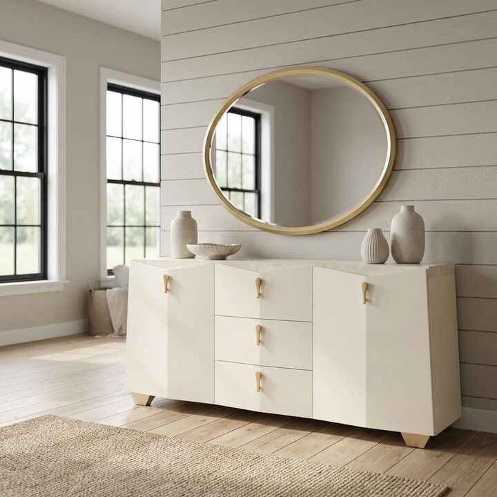Michael Amini Fantosini Sideboard with Wall Mirror - Creamy Pearl