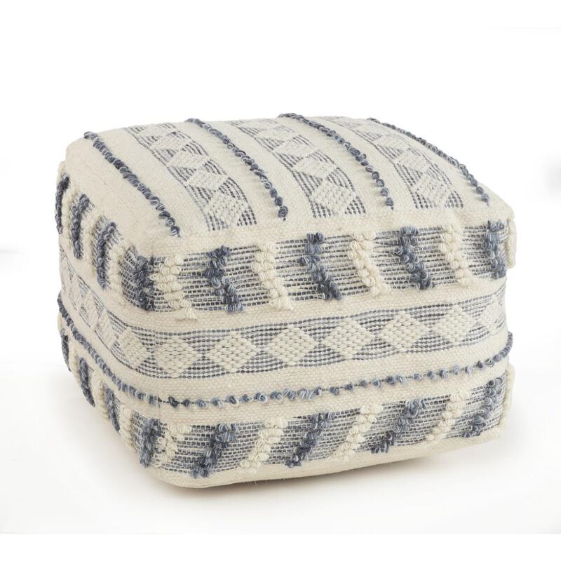Hivvago 18 Inch Blue Striped Pouf Ottoman