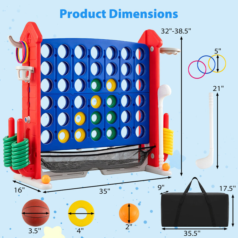 Portable 4 in 1 Row Connect Game with Mesh Net and Adjustable Height image number 2