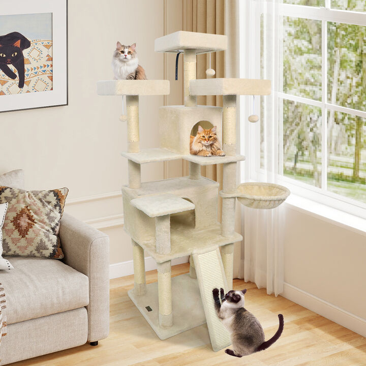 Tall Cat Tree with 3 Upholstered Perches and 2 Spacious Cat Condos