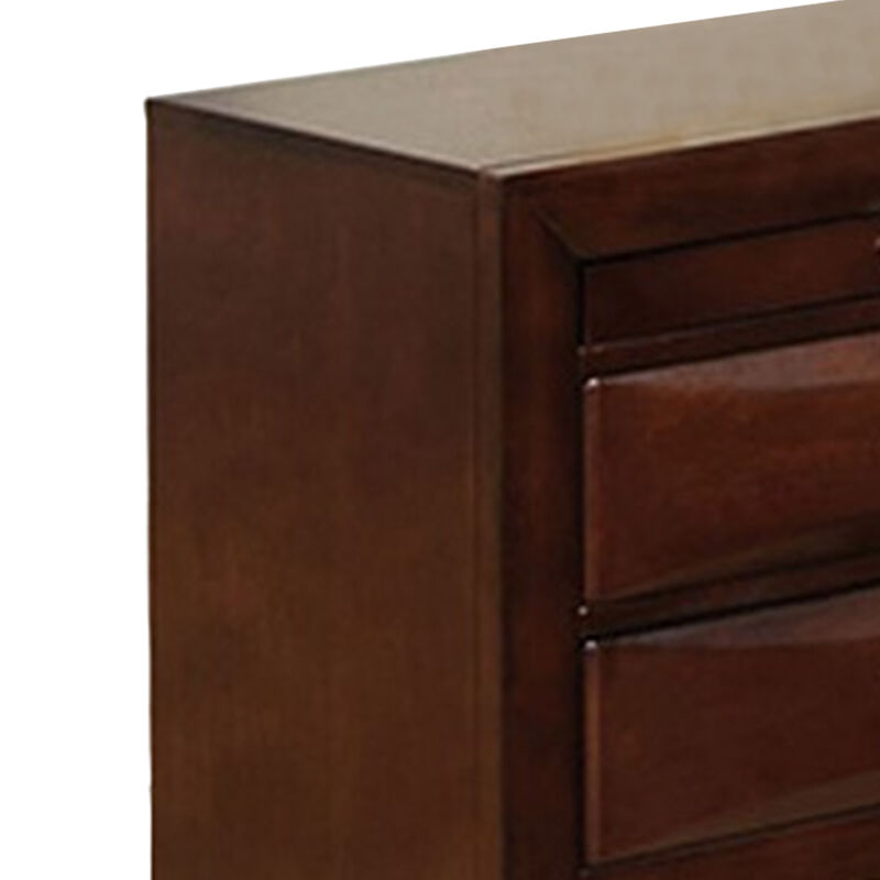 Simo Nightstand, Spacious Top, Nickel, 3 Drawers, Cherry Brown Solid Wood - Benzara