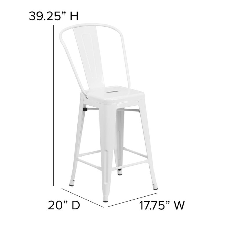 Flash Furniture Commercial Grade 24" High White Metal Indoor-Outdoor Counter Height Stool with Removable Back image number 3