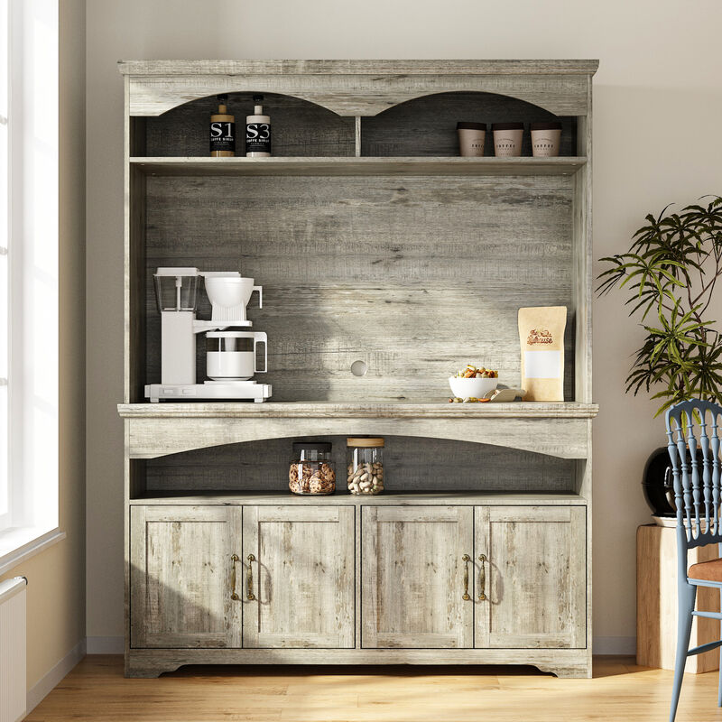 FUFU&GAGA Modern Sideboard Storage Cabinet with 4 Doors & Open Shelves, Antique Bronze Handles, Adjustable Shelves, Elevated Base, (53.7 in. W x 15.1 in. D x 70.9 in. H), Gray