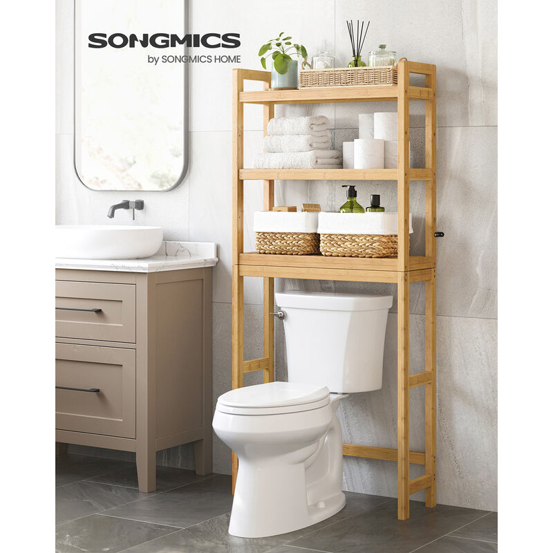 3-Tier Bamboo Bathroom Organizer with Adjustable Shelves – Over-The-Toilet Storage