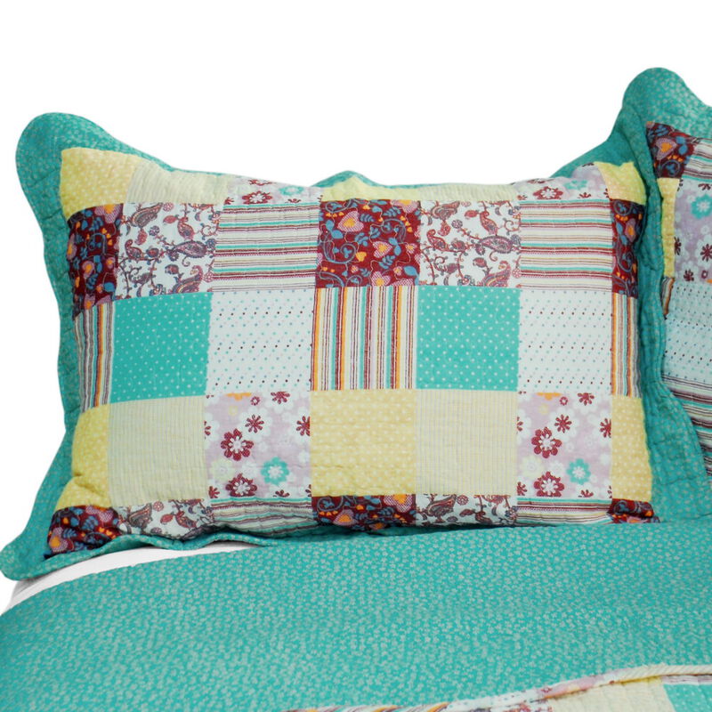 Lightweight 3-Piece Cotton Quilted Printed Quilt Set Queen Size Elegant Bedroom Bedding image number 4