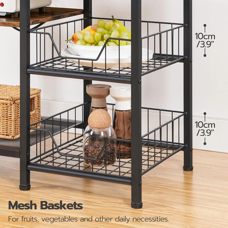 Kitchen Bakers Rack with 6 Tiers and Built-In Power Outlets for Appliances-Brown image number 5