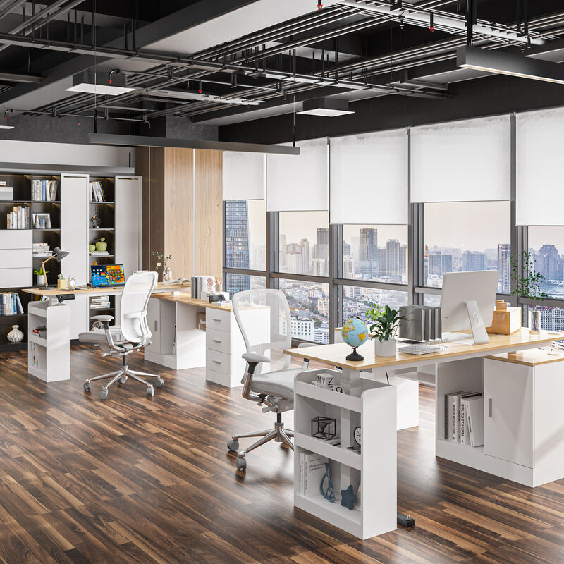 FUFU&GAGA L-Shaped Height Adjustable Standing Desk with Memory Preset Controller, Ergonomic Sit-Stand Home Office Desk (63 in. L x 63 in. W x 28.4–45.8 in. H), White