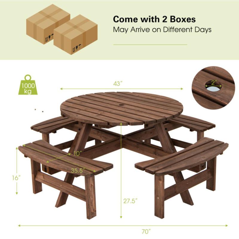 Hivvago Patio 8 Seat Wood Picnic Dining Seat Bench Set