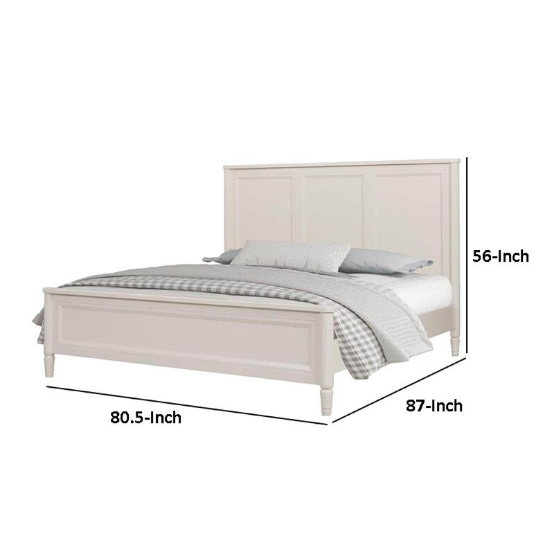 Alta King Size Bed, Classic French Design, White Solid Wood Frame