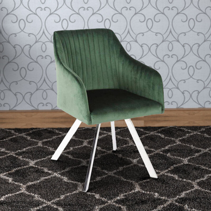 Metal Swivel Dining Chair with Channel Tufted Seat, Green