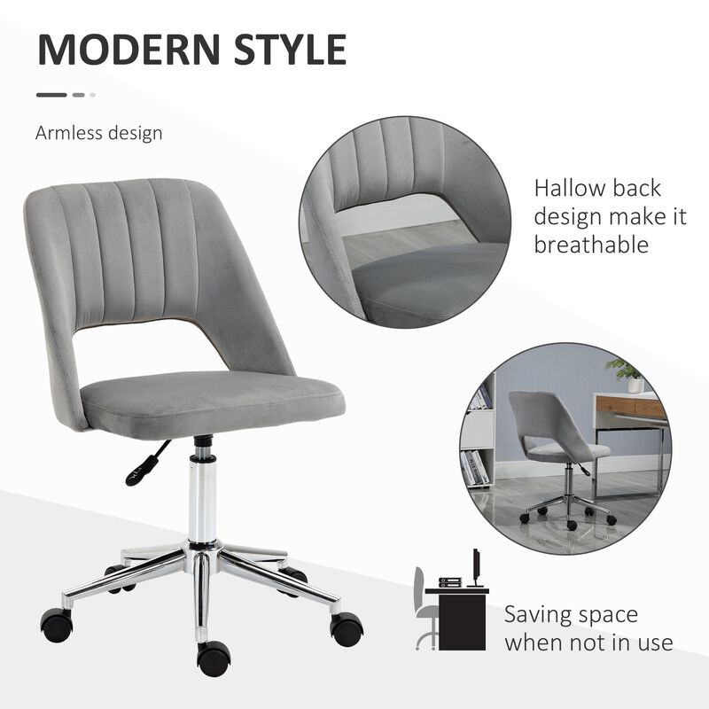 Mid Back Office Chair, Executive Office Chair with Thick Padding, Desk Chair with High-End Gas Lift, Sturdy Base and Velvet-Feel Fabric, Grey