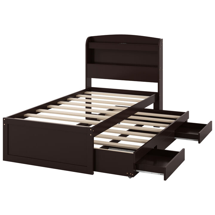 Merax Twin XL Size Platform Bed with Storage LED Headboard