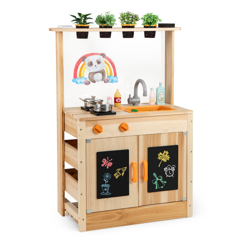 Kids Mud Kitchen Playset with Planting Pots and Blackboards Outdoor Play Kitchen for Creative Fun