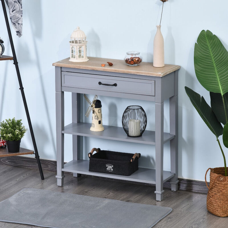 Grey Vintage Hallway: Retro-Styled Console Table with Large Storage