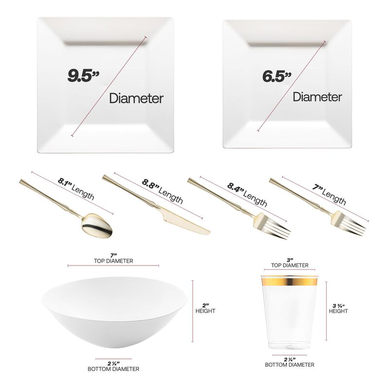 White Square Plastic Tableware Set (120 Sets) image number 3