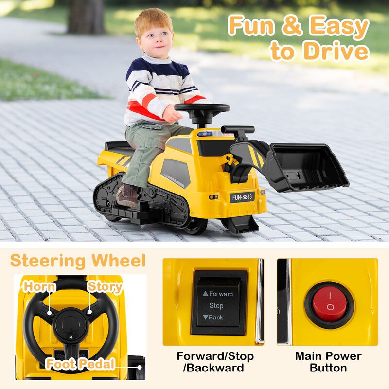 3-in-1 6V Kids Ride-On Excavator Tractor with Adjustable Arms and Music image number 5