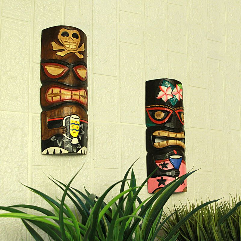 Set Of 5 Polynesian Style Wooden Tiki Masks 10 In image number 5