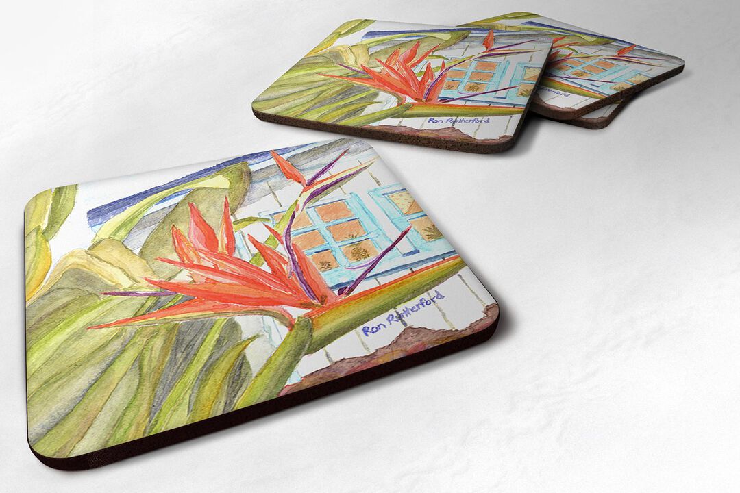 Caroline's Treasures RDR2005FC Flower-Bird of Paradise Foam Coasters (Set of 4), 3.5 H x 3.5 W, Multicolor