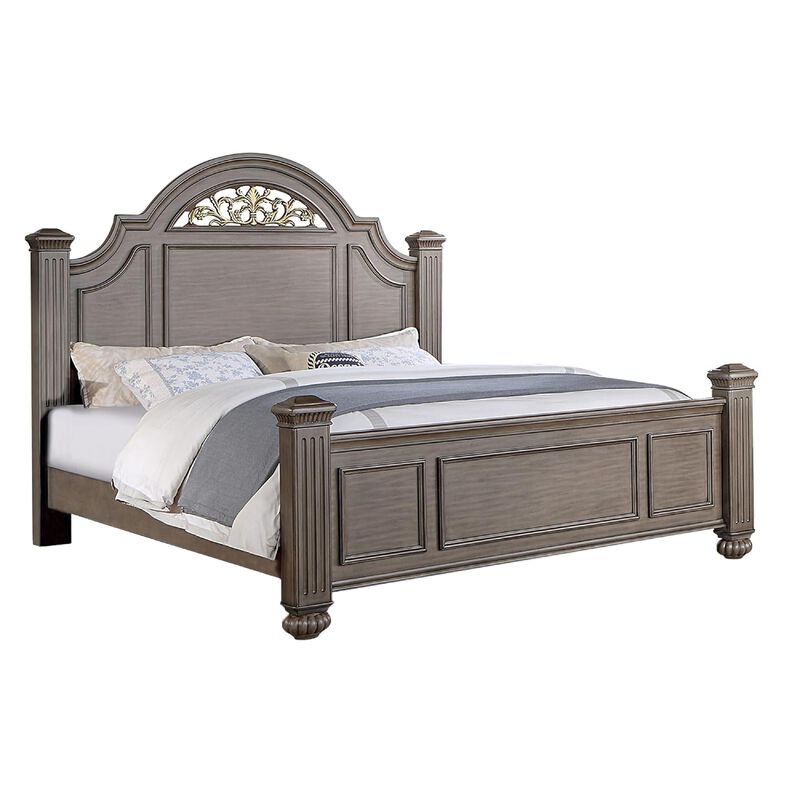 3pc King Bedroom Set, Gray, Brass, Clear Wood, 2 Nightstands image number 4