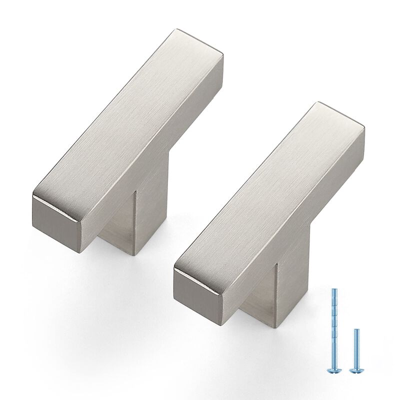 5 Pack Brushed Nickel Cabinet Pulls, 2 Inch Cabinet Door Handles with Single Hole, Square Kitchen Hardware for Doors, Drawers &