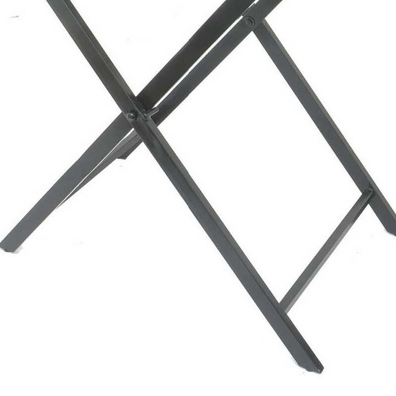Dain 28 Inch Serving Tray Table, Foldable, Black Metal Stand, Blue Finish - Benzara
