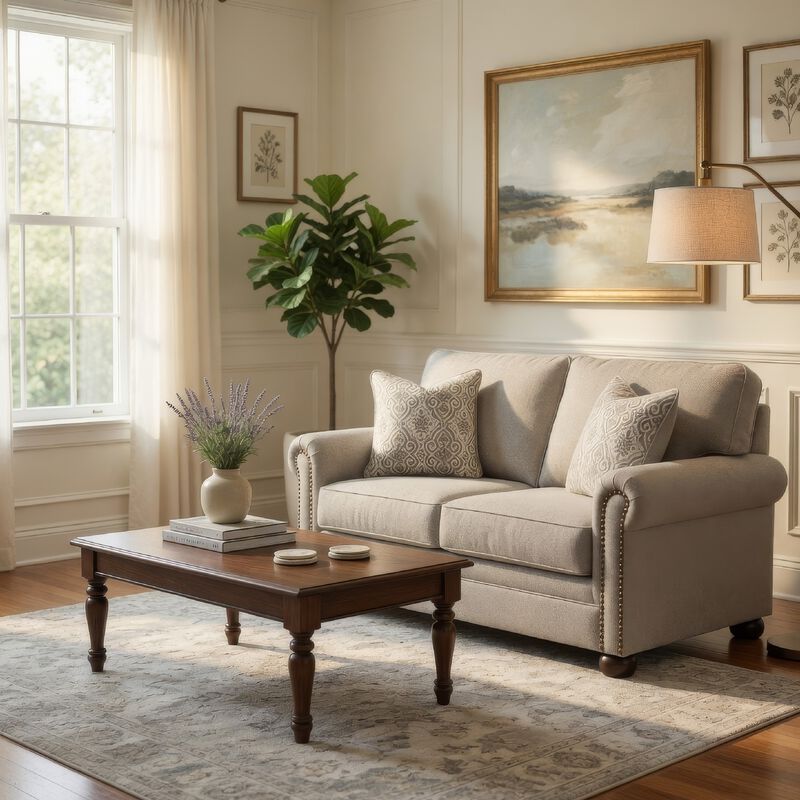 Gael Loveseat, Gray Beige Polyester, Dark Brown Nailhead Trim 64 Inch image number 6