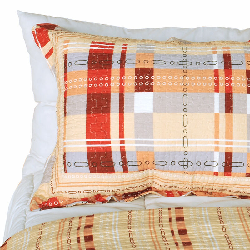 Cotton Queen Size 3PC Plaid Printed Quilt Set Enthusiasm Waltz Vermicelli Quilted Set image number 4