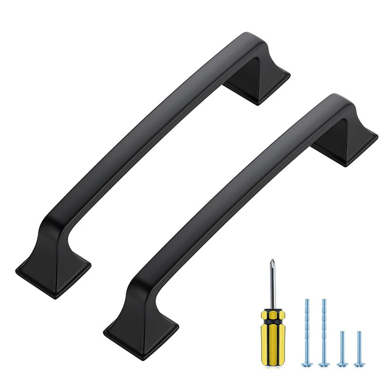 5 Pack Kitchen Cabinet Handles 5 Inch Hole Center Black Cabinet Pulls Solid Suqare Foot Drawer Pulls for Kitchen Cabinet Door Ha