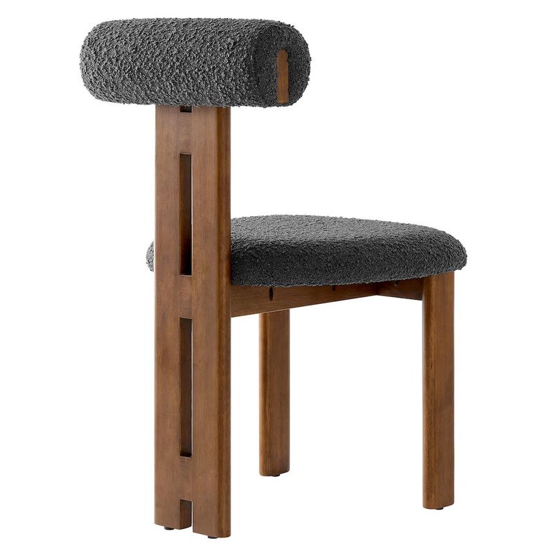 Modway Torian Upholstered Boucle Dining Chairs Set of 2 in Walnut Black - 3-Legged Farmhouse Kitchen Chairs - Mid-Century Modern Armless Accent Chairs - Comfortable Side Chairs with Wood Legs image number 5