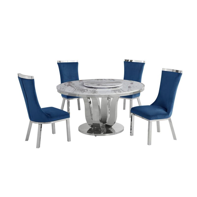 6pc dining set- Round table with lazy susan and 4 upholstered dining chairs