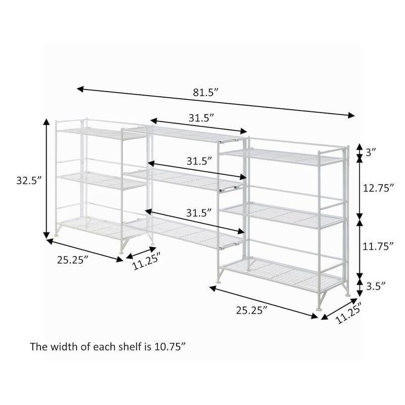 Convenience Concepts 3 Tier Wide Folding Metal Shelves with Set of 3 Deluxe Extension Shelves