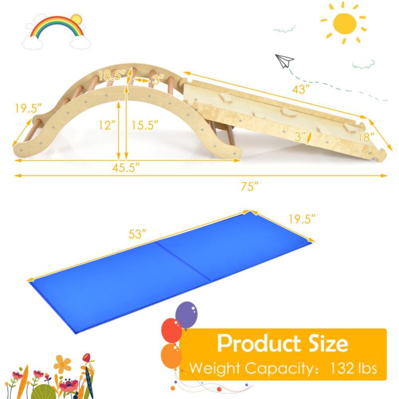 Hivvago 3-in-1 Kids Wooden Arch Triangle Rocker Climber Set with Ramp and Mat