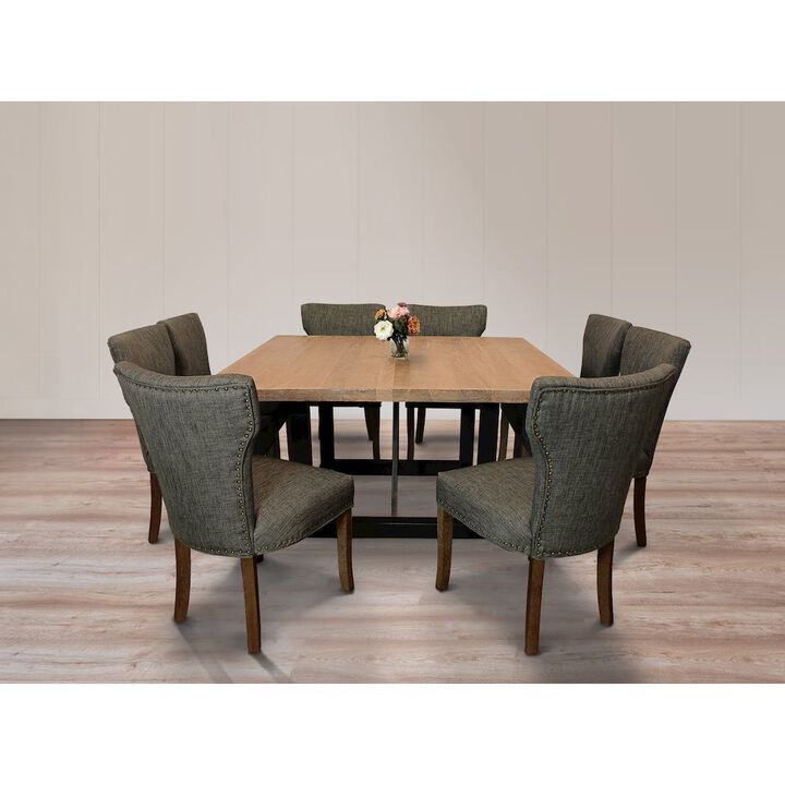 9-Piece Dining Set 8 Jill Dining Chairs in Dark Gray Fabric Dark Brown Legs