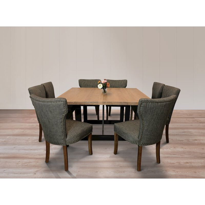9-Piece Dining Set 8 Jill Dining Chairs in Dark Gray Fabric Dark Brown Legs