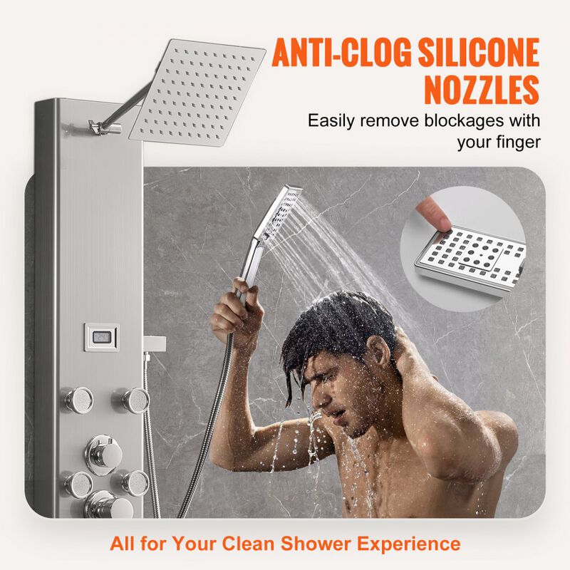 Digital Shower Panel with 5 Modes, Massage Jets, Rainfall, Handheld & Tub Spout-Silver image number 5