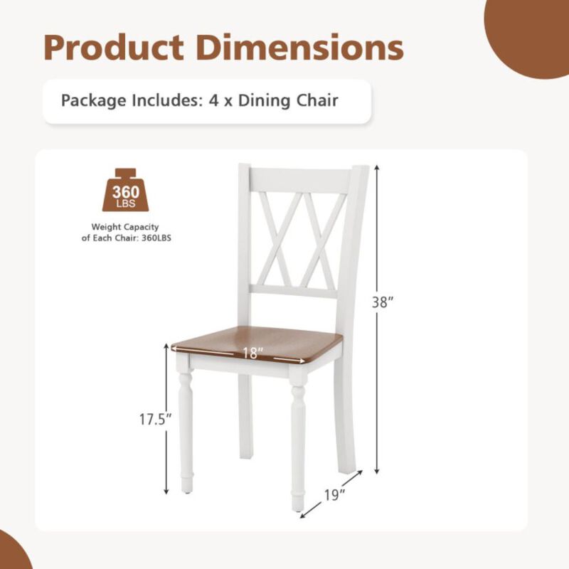 Hivvago Set of 2 Farmhouse Wooden Kitchen Chairs with Rubber Wood Seat
