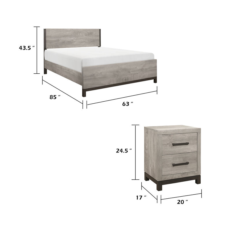 Queen Bedroom Set, Gray Wood, 3 Piece Set with 2 Nightstands image number 7