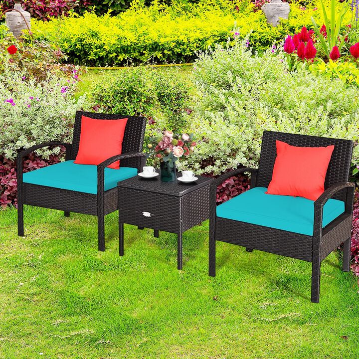 Mondawe 3 Pieces PE Rattan Wicker Sofa Set with Washable and Removable Cushion for Patio