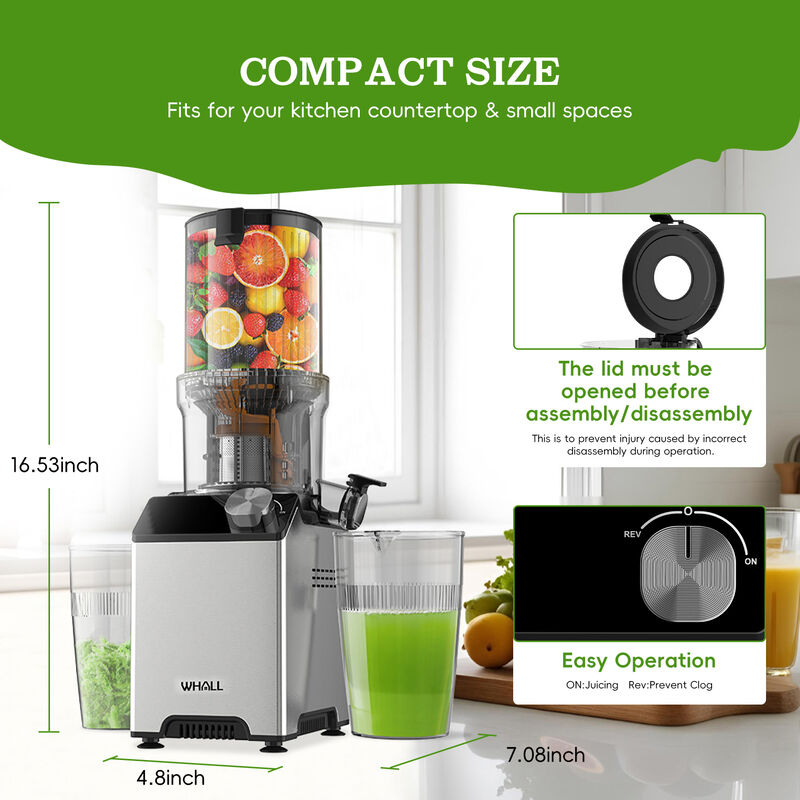 WHALLULTRA Cold Press Slow Masticating Juicer &ndash; 4.35" Extra Large Feed Chute, Dual-Speed for Soft/Hard Fruits, 180W image number 4