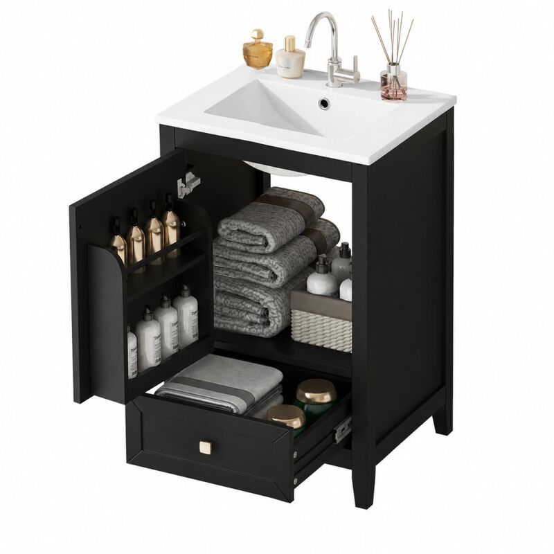 ELEMENT ACE Freestanding 20 Inch Bathroom Vanity with Ceramic Sink, Soft Closing Door, Drawer, and Built-In Storage Rack image number 0