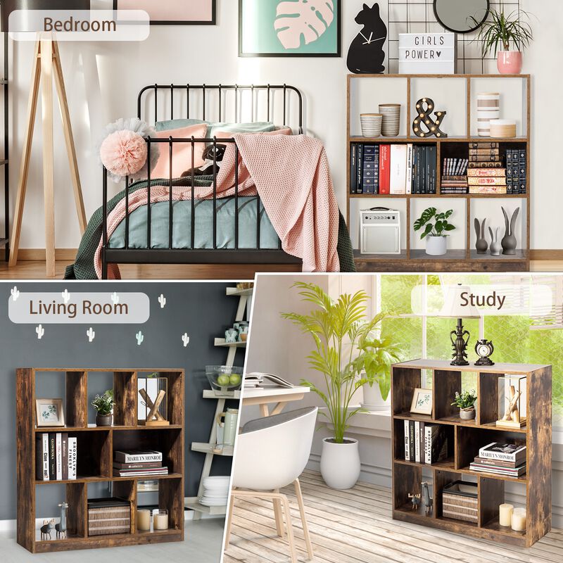 Open Compartments Industrial Freestanding Bookshelf for Decorations-Brown image number 4
